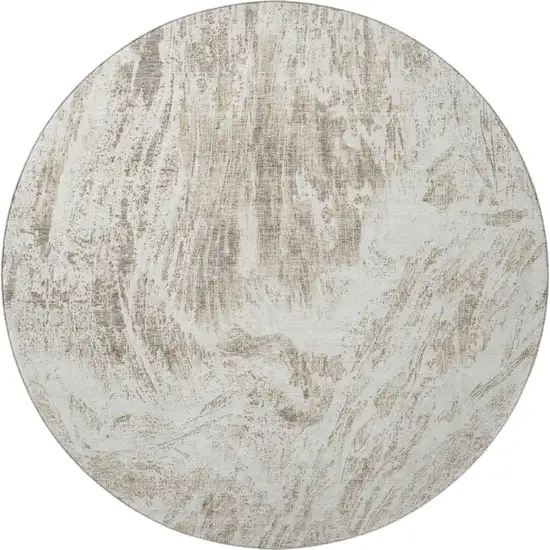 8' Taupe And Beige Abstract Washable Round Rug With UV Protection Photo 3