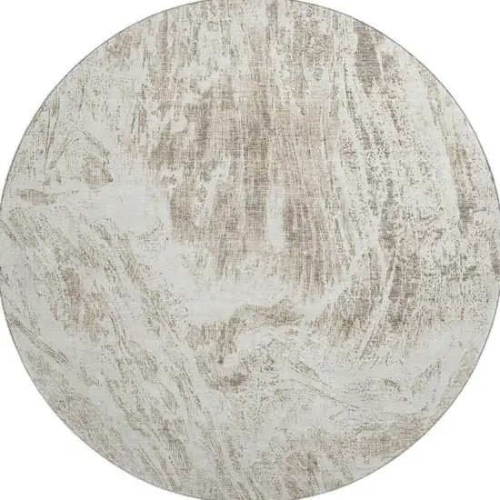 8' Taupe And Beige Abstract Washable Round Rug With UV Protection Photo 2