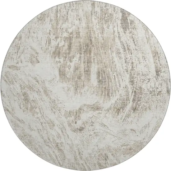 8' Taupe And Beige Abstract Washable Round Rug With UV Protection Photo 1
