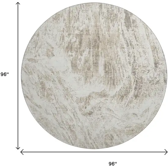 8' Taupe And Beige Abstract Washable Round Rug With UV Protection Photo 9