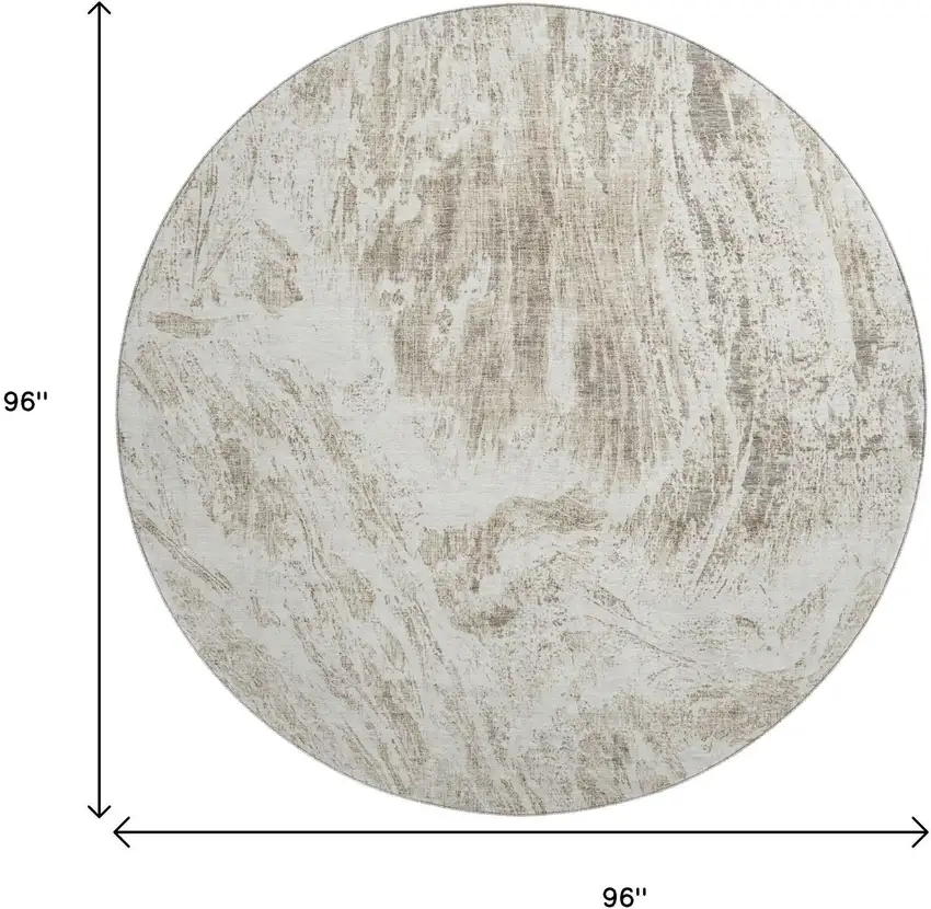 8' Taupe And Beige Abstract Washable Round Rug With UV Protection Photo 9