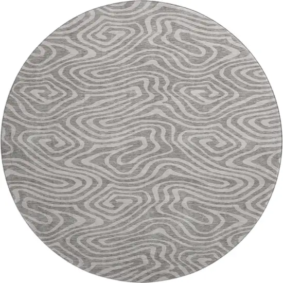8' Taupe And Beige Abstract Washable Round Rug With UV Protection Photo 1