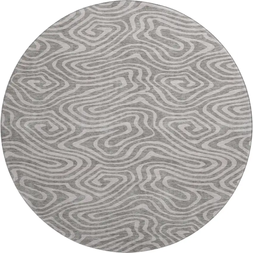8' Taupe And Beige Abstract Washable Round Rug With UV Protection Photo 1