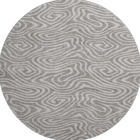 8' Taupe And Beige Abstract Washable Round Rug With UV Protection Photo 2