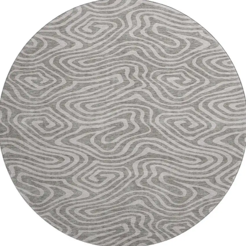 8' Taupe And Beige Abstract Washable Round Rug With UV Protection Photo 2