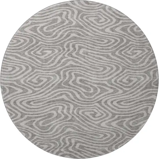 8' Taupe And Beige Abstract Washable Round Rug With UV Protection Photo 3