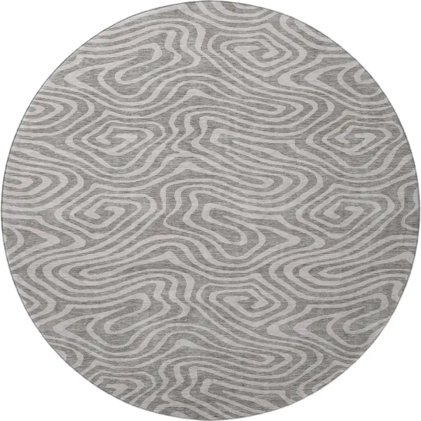 8' Taupe And Beige Abstract Washable Round Rug With UV Protection Photo 3