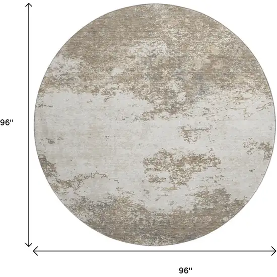 8' Taupe And Beige Abstract Washable Round Rug With UV Protection Photo 9