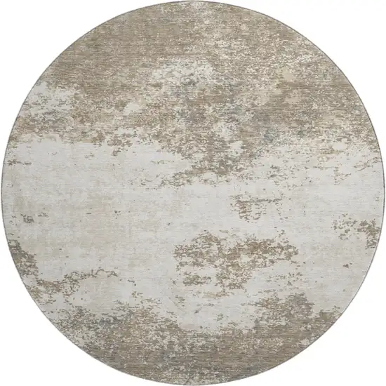 8' Taupe And Beige Abstract Washable Round Rug With UV Protection Photo 1