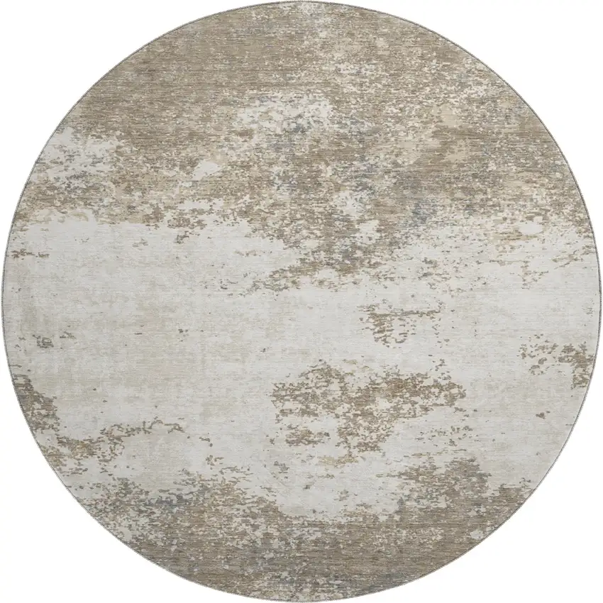 8' Taupe And Beige Abstract Washable Round Rug With UV Protection Photo 1