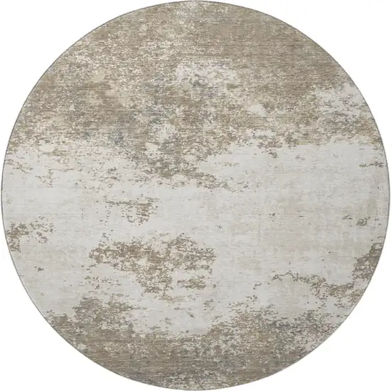 8' Taupe And Beige Abstract Washable Round Rug With UV Protection Photo 3
