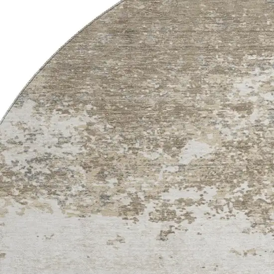 8' Taupe And Beige Abstract Washable Round Rug With UV Protection Photo 2