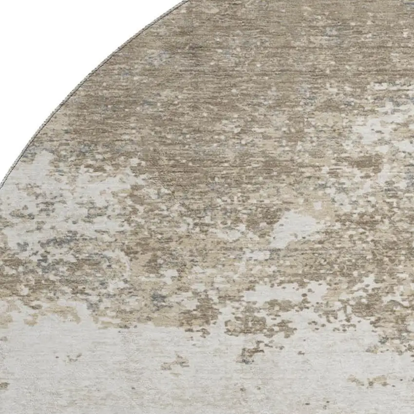 8' Taupe And Beige Abstract Washable Round Rug With UV Protection Photo 2