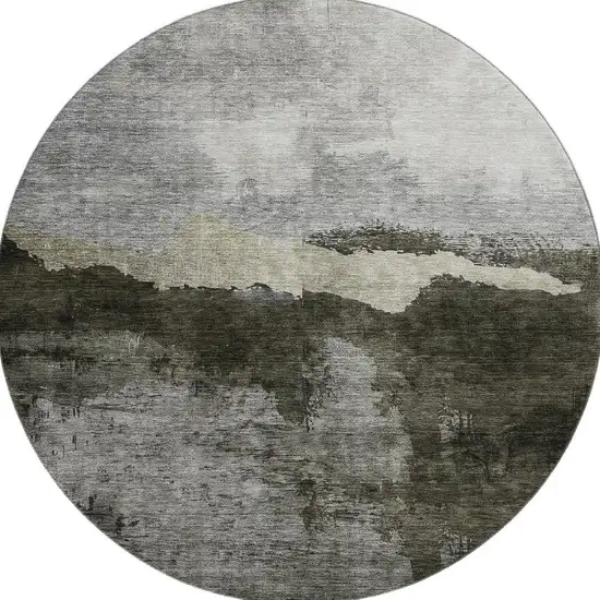 8' Taupe And Beige Abstract Washable Round Rug With UV Protection Photo 3