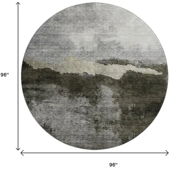 8' Taupe And Beige Abstract Washable Round Rug With UV Protection Photo 9