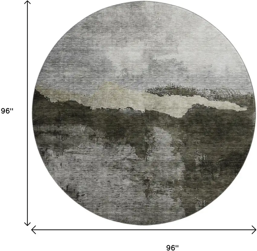 8' Taupe And Beige Abstract Washable Round Rug With UV Protection Photo 9