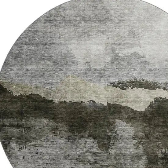 8' Taupe And Beige Abstract Washable Round Rug With UV Protection Photo 2