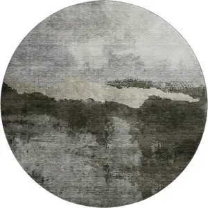 Photo of 8' Taupe And Beige Abstract Washable Round Rug With UV Protection