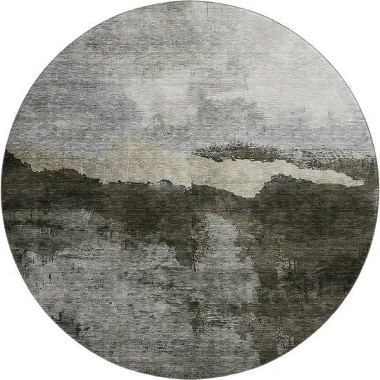 8' Taupe And Beige Abstract Washable Round Rug With UV Protection Photo 1