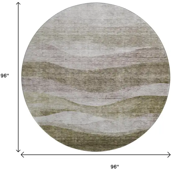 8' Taupe And Beige Abstract Washable Round Rug With UV Protection Photo 9
