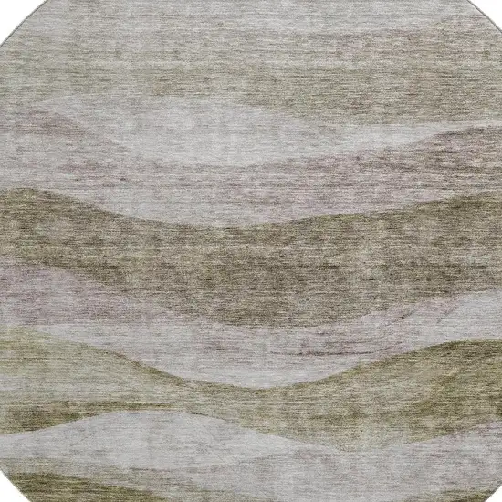 8' Taupe And Beige Abstract Washable Round Rug With UV Protection Photo 2