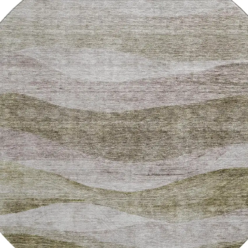 8' Taupe And Beige Abstract Washable Round Rug With UV Protection Photo 2