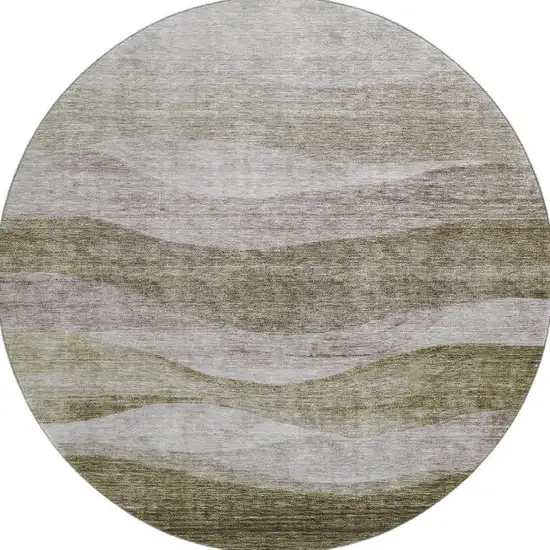 8' Taupe And Beige Abstract Washable Round Rug With UV Protection Photo 3