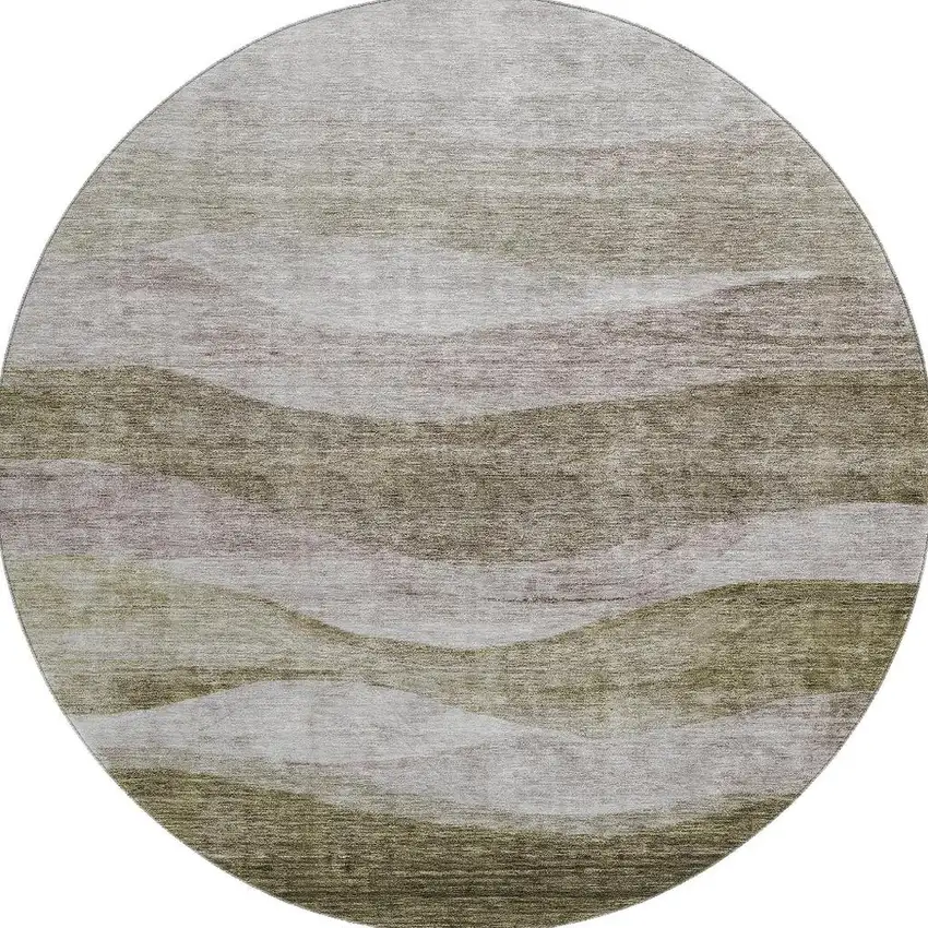 8' Taupe And Beige Abstract Washable Round Rug With UV Protection Photo 3