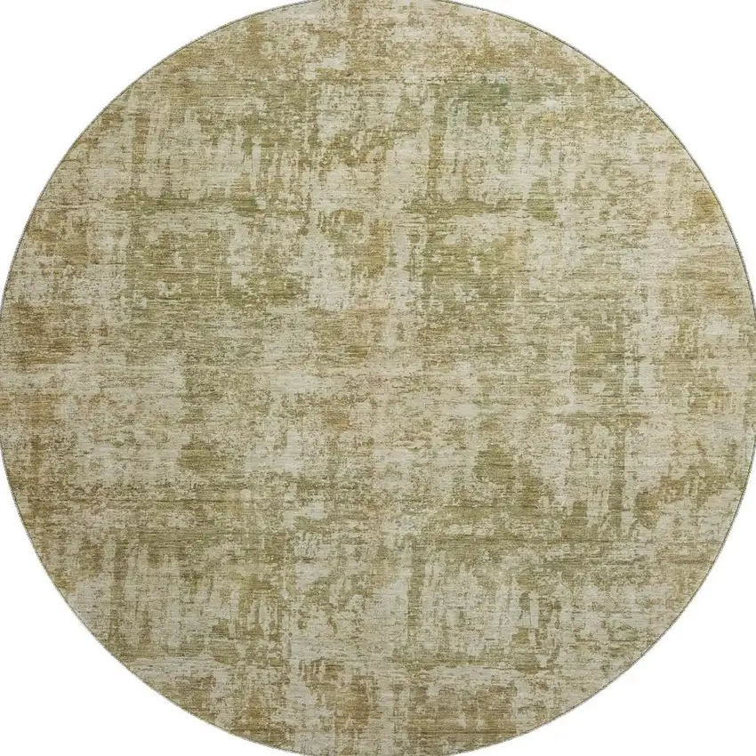 8' Taupe And Beige Abstract Washable Round Rug With UV Protection Photo 3