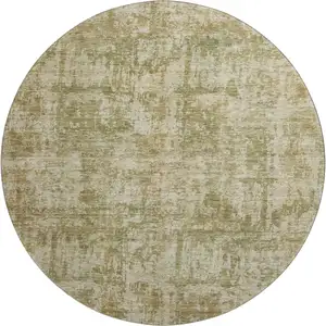 Photo of 8' Taupe And Beige Abstract Washable Round Rug With UV Protection
