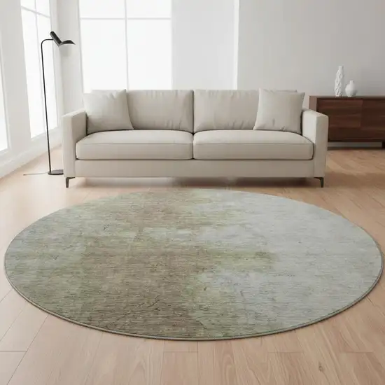 8' Taupe And Beige Abstract Washable Round Rug With UV Protection Photo 2