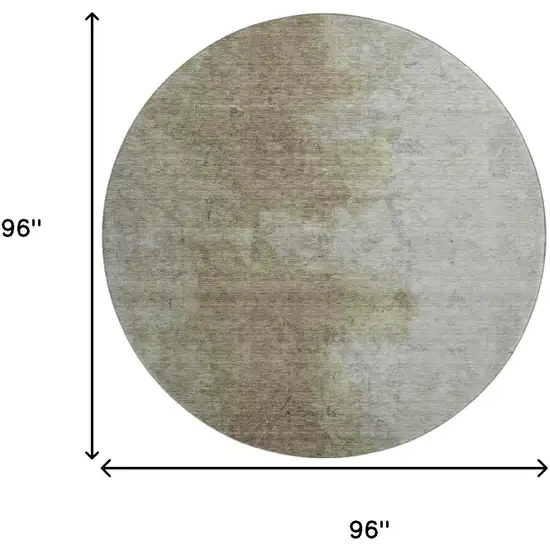 8' Taupe And Beige Abstract Washable Round Rug With UV Protection Photo 9