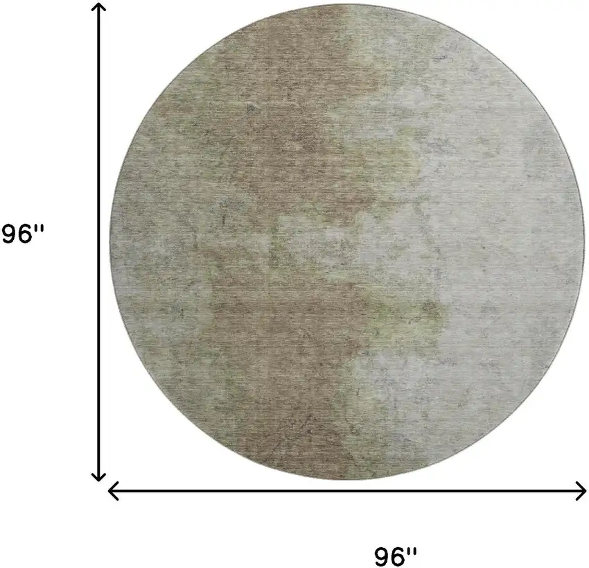 8' Taupe And Beige Abstract Washable Round Rug With UV Protection Photo 9