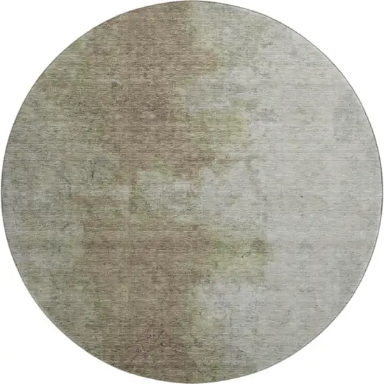8' Taupe And Beige Abstract Washable Round Rug With UV Protection Photo 1