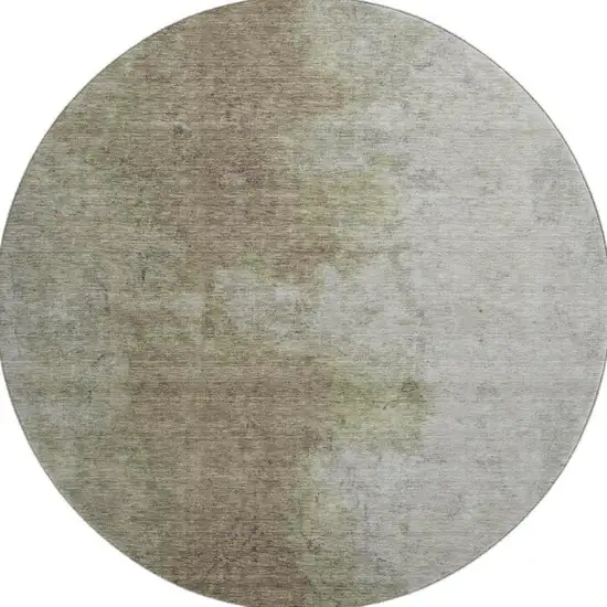 8' Taupe And Beige Abstract Washable Round Rug With UV Protection Photo 2