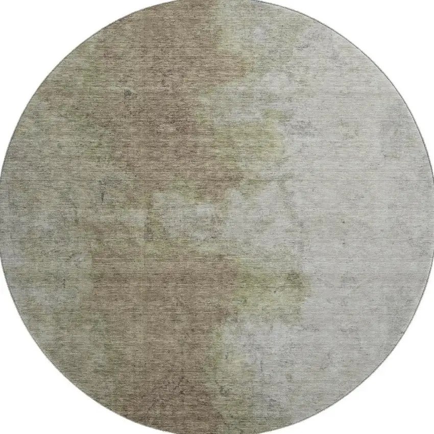 8' Taupe And Beige Abstract Washable Round Rug With UV Protection Photo 2
