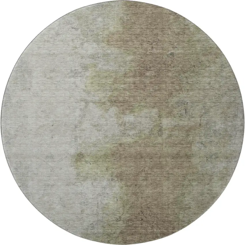 8' Taupe And Beige Abstract Washable Round Rug With UV Protection Photo 3