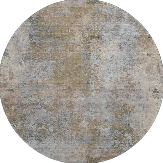 8' Taupe And Beige Abstract Washable Round Rug With UV Protection Photo 2