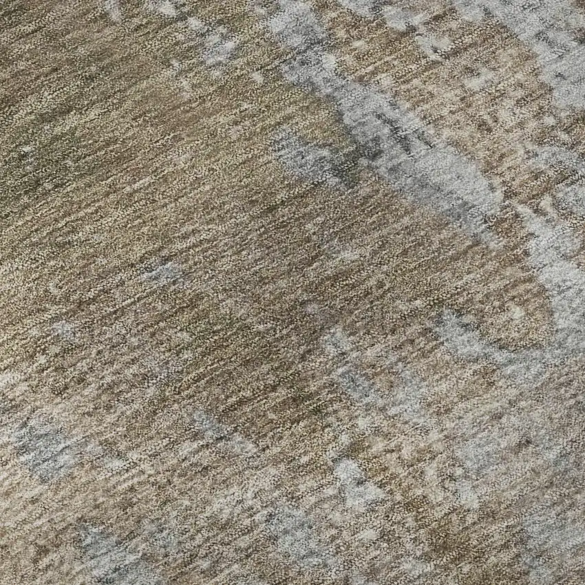 8' Taupe And Beige Abstract Washable Round Rug With UV Protection Photo 8