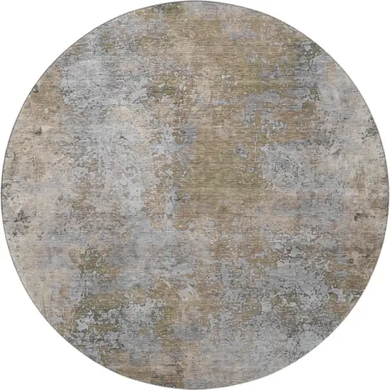 8' Taupe And Beige Abstract Washable Round Rug With UV Protection Photo 3