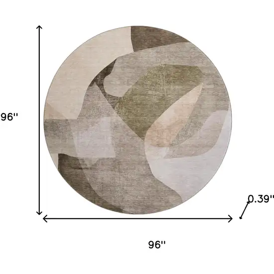 8' Taupe And Beige Abstract Washable Round Rug With UV Protection Photo 8