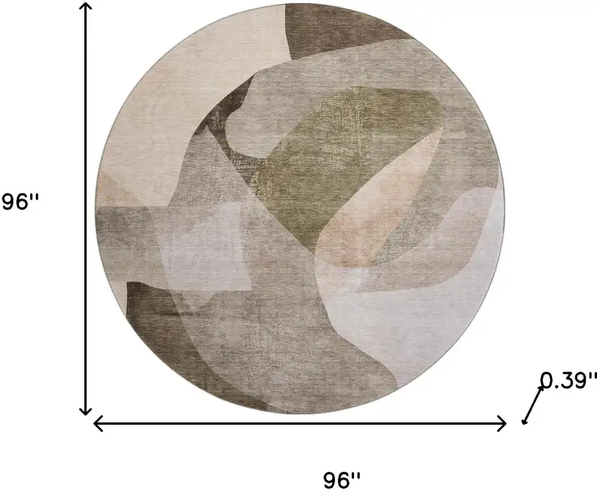 8' Taupe And Beige Abstract Washable Round Rug With UV Protection Photo 8