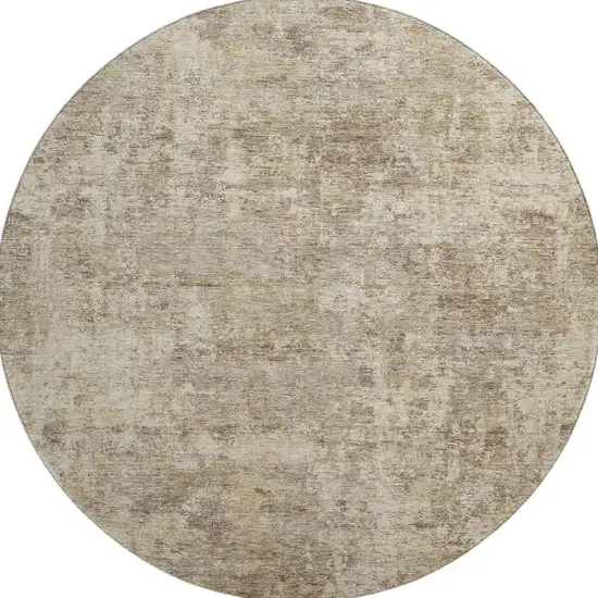 8' Taupe And Beige Abstract Washable Round Rug With UV Protection Photo 4