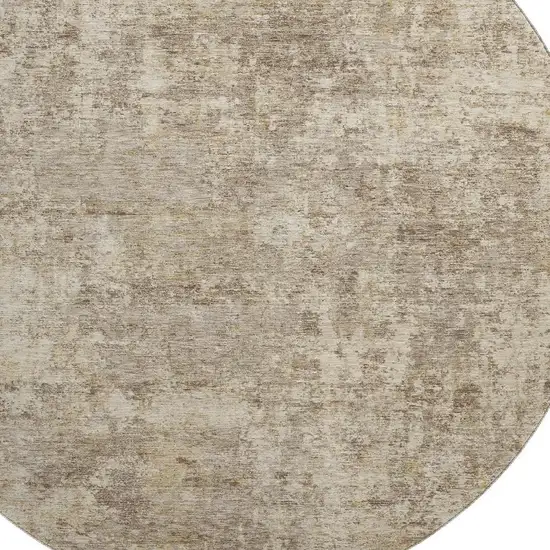 8' Taupe And Beige Abstract Washable Round Rug With UV Protection Photo 3