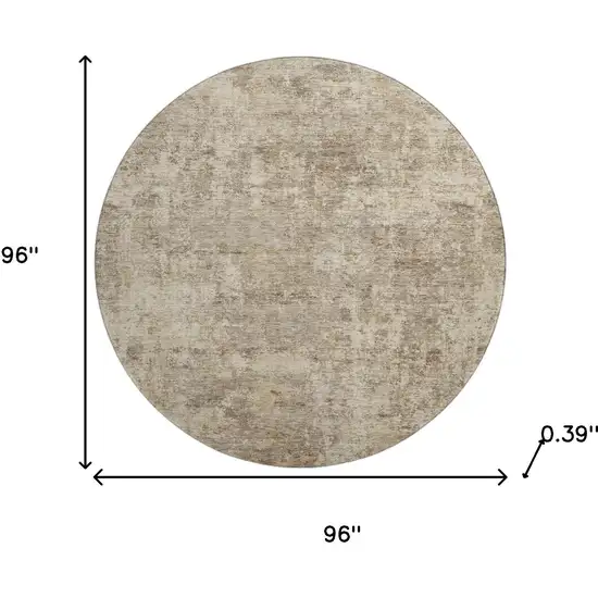 8' Taupe And Beige Abstract Washable Round Rug With UV Protection Photo 8