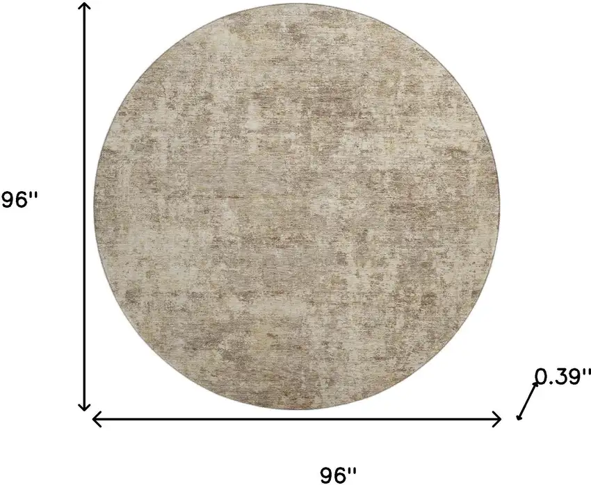 8' Taupe And Beige Abstract Washable Round Rug With UV Protection Photo 8