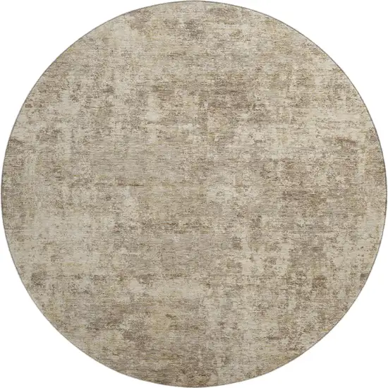 8' Taupe And Beige Abstract Washable Round Rug With UV Protection Photo 1