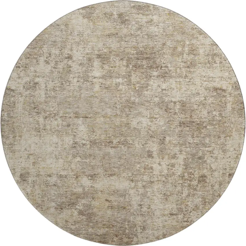 8' Taupe And Beige Abstract Washable Round Rug With UV Protection Photo 1