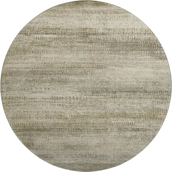8' Taupe And Beige Abstract Washable Round Rug With UV Protection Photo 1