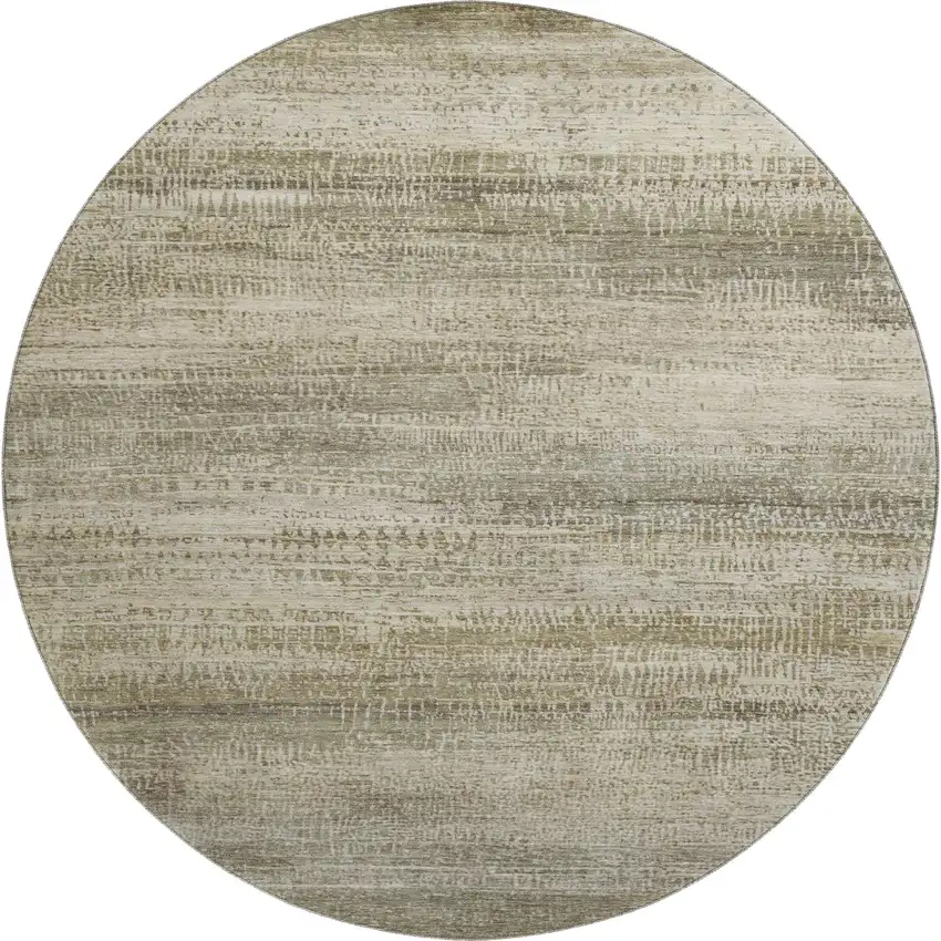 8' Taupe And Beige Abstract Washable Round Rug With UV Protection Photo 1